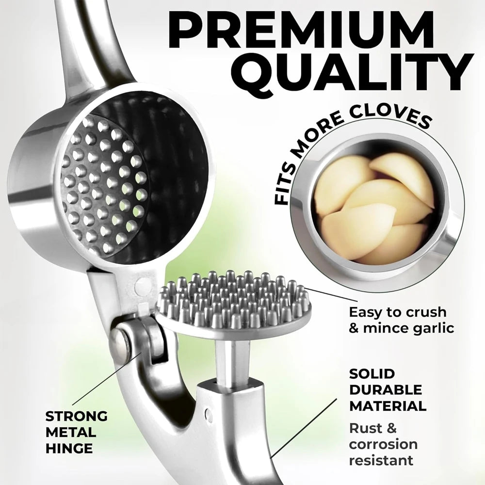 Stainless Steel Garlic Press Mincer with Peeler Cleaning Brush Ginger Tool Kitchen Gadget