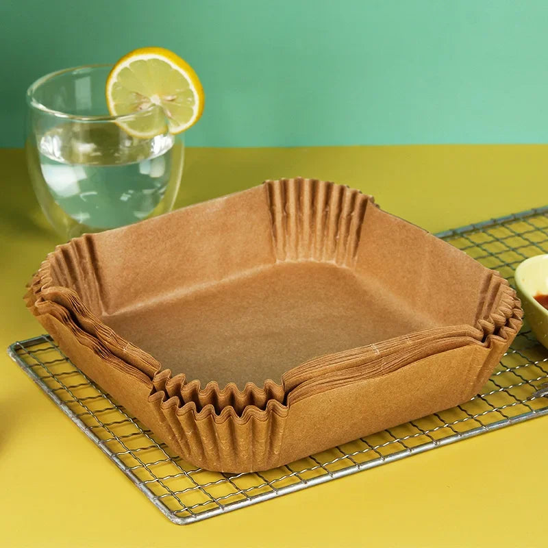 100 Pack Square Air Fryer Liners - Oil-Proof Disposable Non-Stick Parchment Paper Pads for Baking