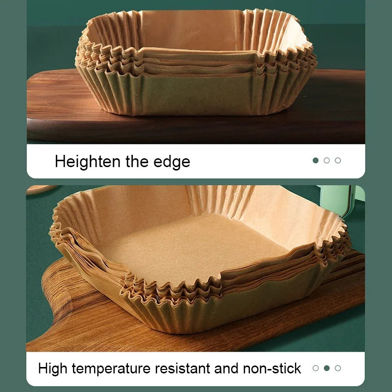 100 Pack Square Air Fryer Liners - Oil-Proof Disposable Non-Stick Parchment Paper Pads for Baking