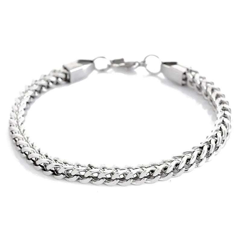 19/21/23cm Hip-hop Stainless Steel Bracelet Men's Braided Double Row Simple Domineering High-end Cuban Titanium Steel Bracelet