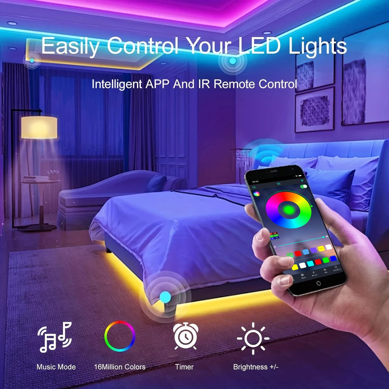 1 - 40M RGB LED Strip Lights Music Sync APP Control 44-Key Remote USB 5V Flexible Tape for Room TV Backlight
