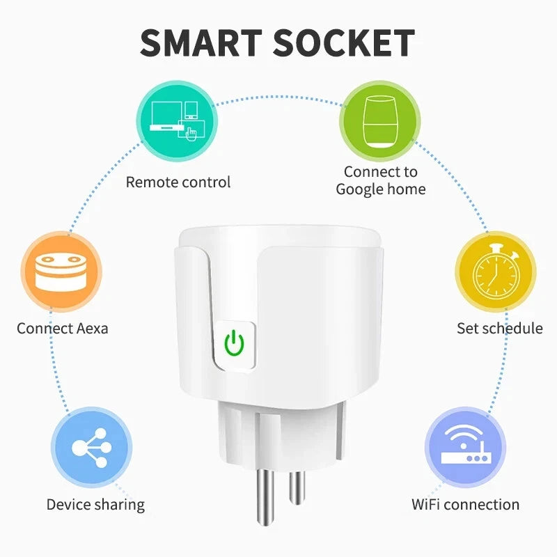 EU Tuya WiFi Smart Plug Socket 16A/20A with Power Monitor Timer Function Remote APP Voice Control Works with Alexa Google Home