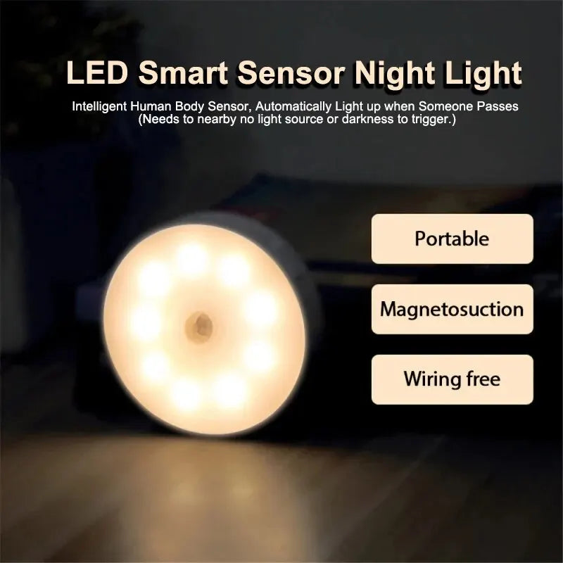 Smart Motion Sensor LED Night Light Magnetic Wireless Human Body PIR Detection Eye-Protecting Lamp