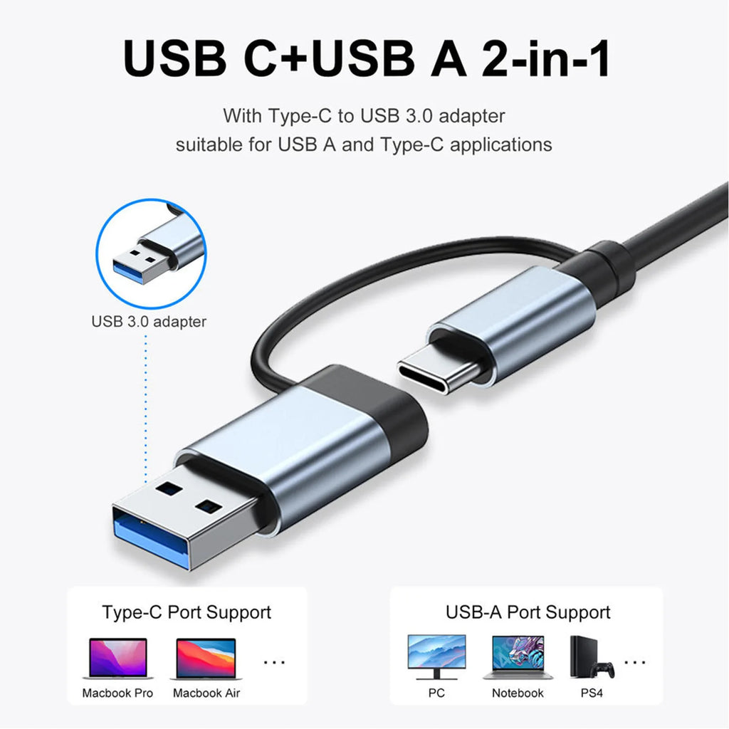 Aluminum 7-in-1 USB C Hub Multiport Adapter with USB 3.0, 4x USB 2.0 Ports, 2x USB C Ports Expander for Laptop MacBook PC
