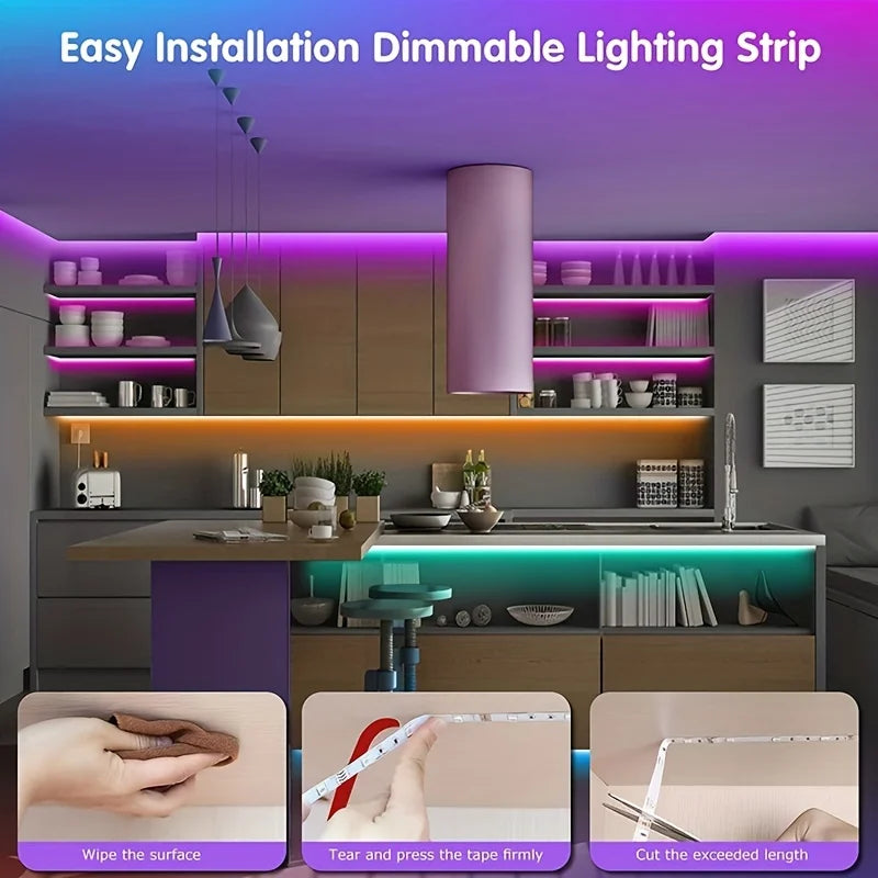 1 - 40M RGB LED Strip Lights Music Sync APP Control 44-Key Remote USB 5V Flexible Tape for Room TV Backlight