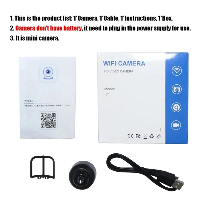 1080P WiFi Mini Wireless Night Vision Camera Remote for Home Kids Pet Monitoring
