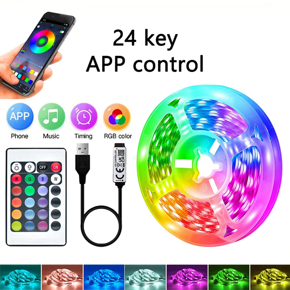 1 - 40M RGB LED Strip Lights Music Sync APP Control 44-Key Remote USB 5V Flexible Tape for Room TV Backlight