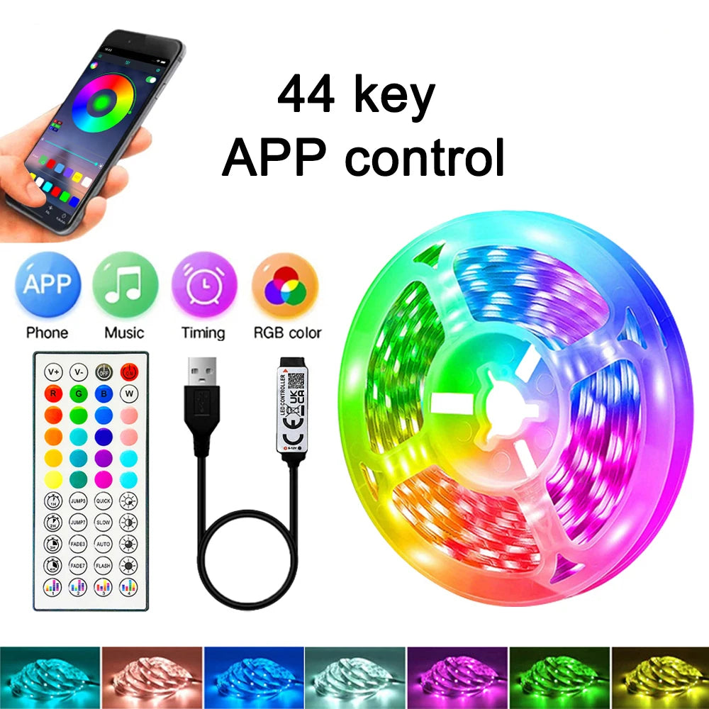 1 - 40M RGB LED Strip Lights Music Sync APP Control 44-Key Remote USB 5V Flexible Tape for Room TV Backlight