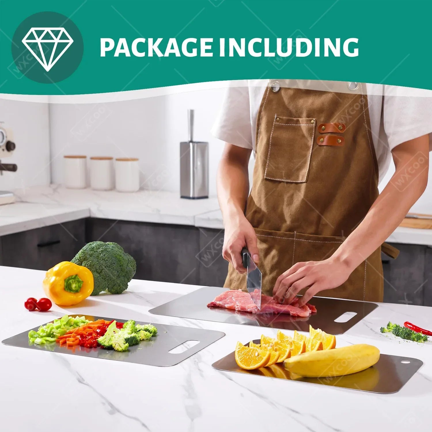 Double-Sided Stainless Steel Chopping Board Non-Stick Thickened Kitchen Cutting Board for Meat Fruit