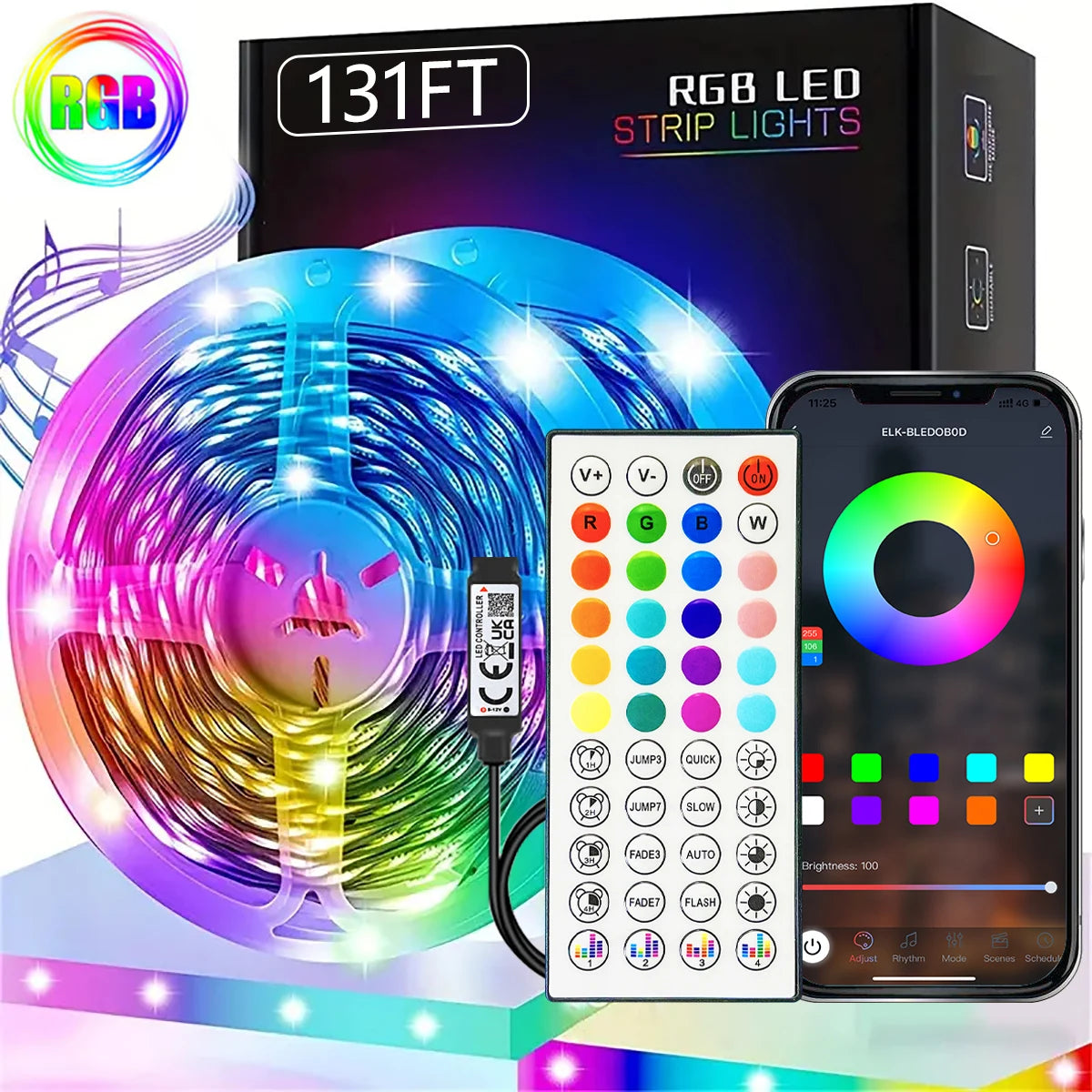 1 - 40M RGB LED Strip Lights Music Sync APP Control 44-Key Remote USB 5V Flexible Tape for Room TV Backlight