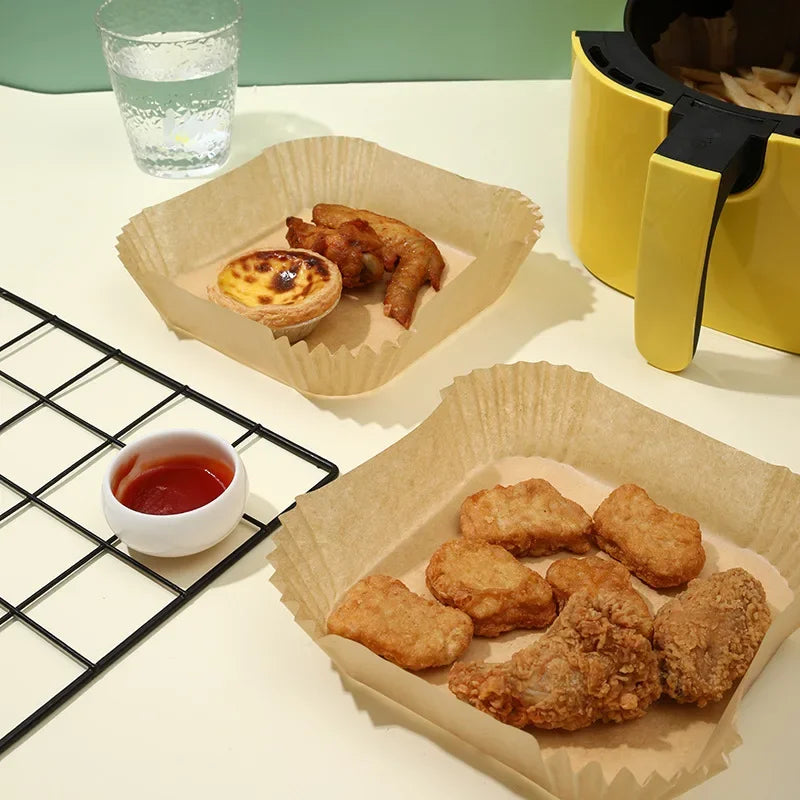 100 Pack Square Air Fryer Liners - Oil-Proof Disposable Non-Stick Parchment Paper Pads for Baking