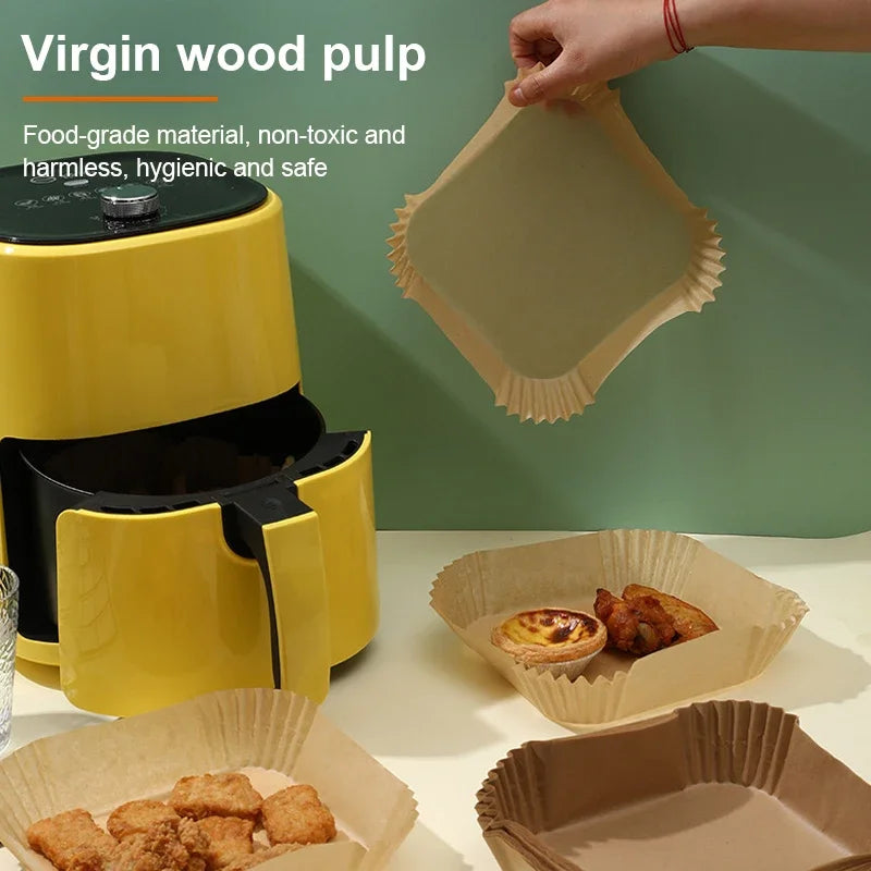 100 Pack Square Air Fryer Liners - Oil-Proof Disposable Non-Stick Parchment Paper Pads for Baking