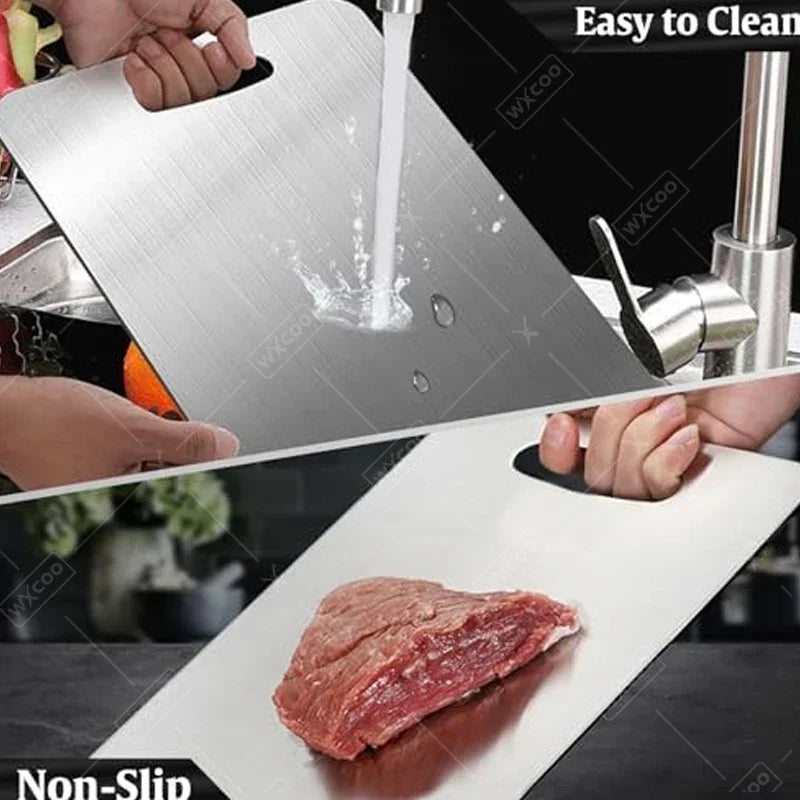 Double-Sided Stainless Steel Chopping Board Non-Stick Thickened Kitchen Cutting Board for Meat Fruit
