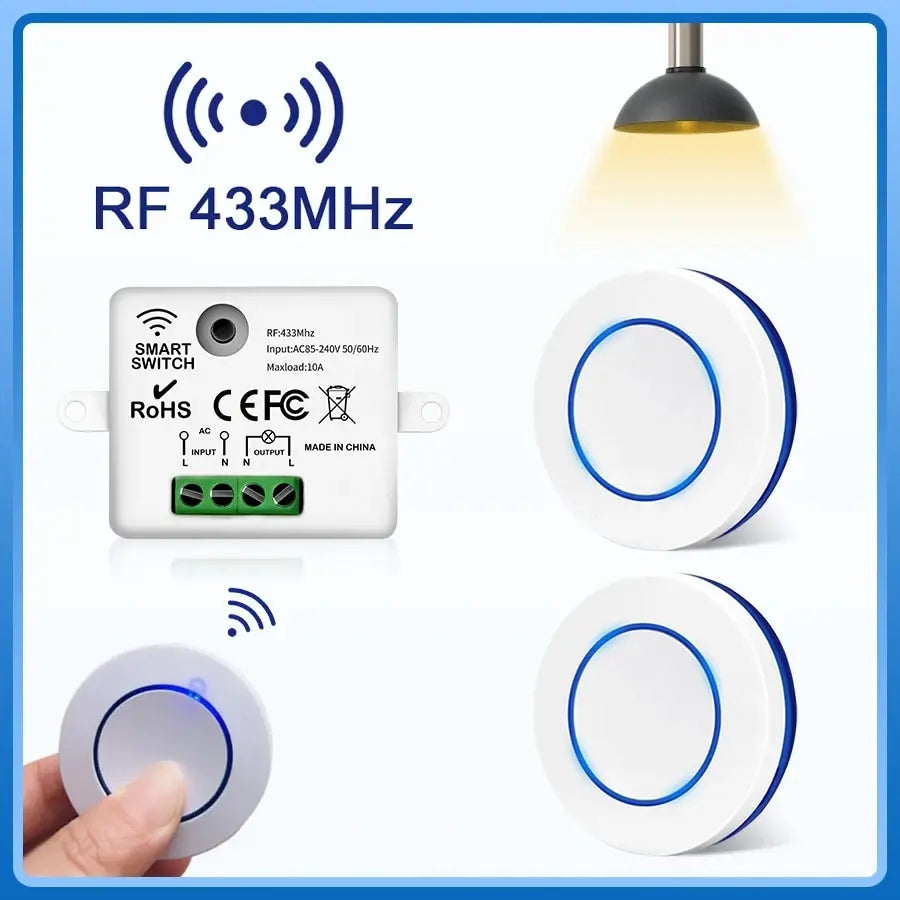 Wireless RF Remote Light Switch 10A Relay Controller Mini Wall Panel for LED Lamps AC100-240V