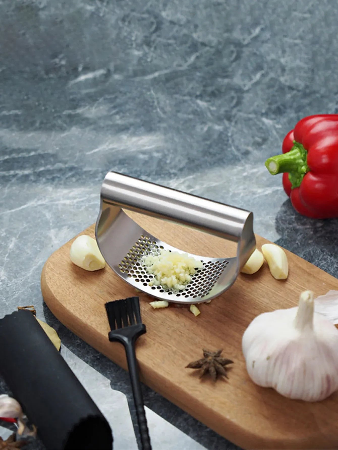 Stainless Steel Manual Garlic Press Mincer Crusher for Fruits Vegetables Kitchen Tool
