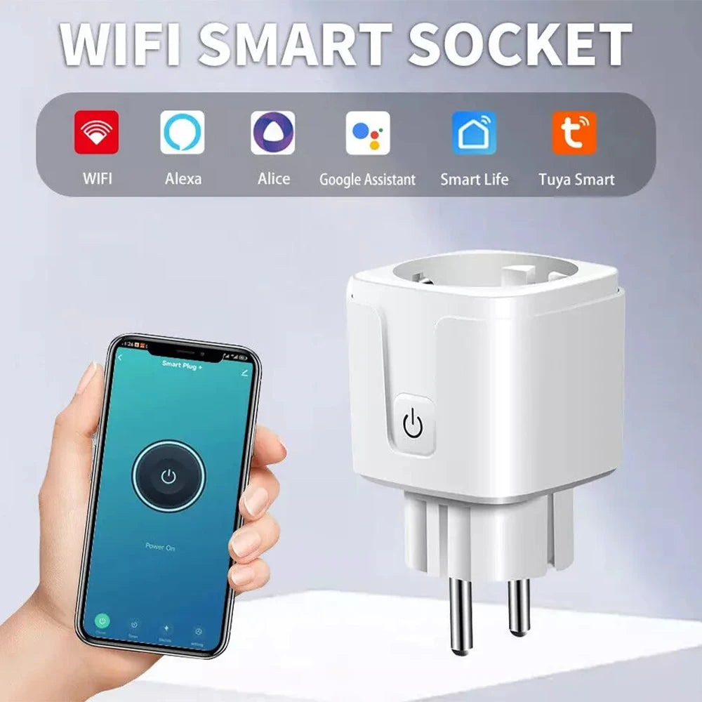EU Tuya WiFi Smart Plug Socket 16A/20A with Power Monitor Timer Function Remote APP Voice Control Works with Alexa Google Home