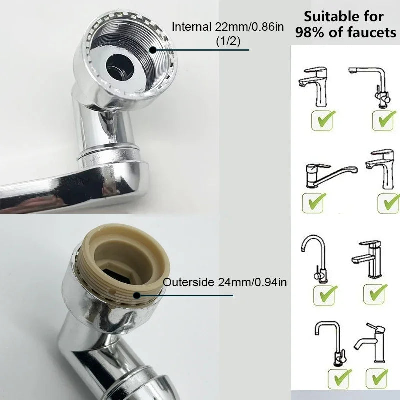 1080° Rotatable Faucet Sprayer Head with 2 Spray Modes Universal Bathroom Kitchen Tap Extension Adapter Aerator