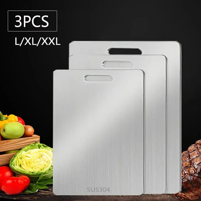 Double-Sided Stainless Steel Chopping Board Non-Stick Thickened Kitchen Cutting Board for Meat Fruit