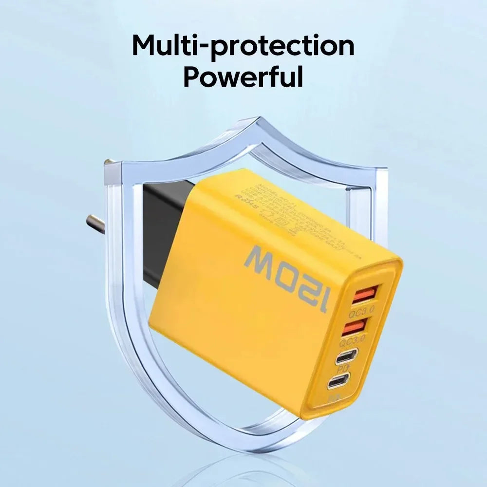 120W 4-Port USB-C Wall Charger - Fast Charging Multi-Device Adapter for iPhone, Samsung Galaxy, Xiaomi, Huawei