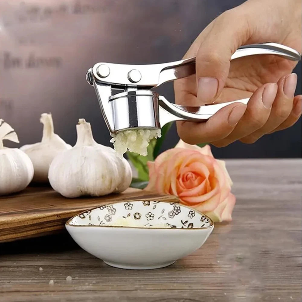 Stainless Steel Garlic Press Mincer with Peeler Cleaning Brush Ginger Tool Kitchen Gadget
